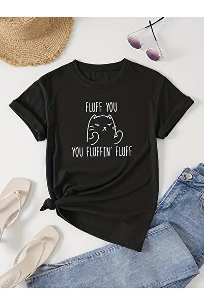 Massgai Tricou oversize unisex Fluff You Cat imprimat 100% bumbac