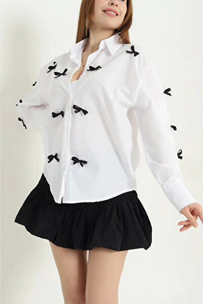 vuvutasarım New Season White Bow Detail Poplin Shirt