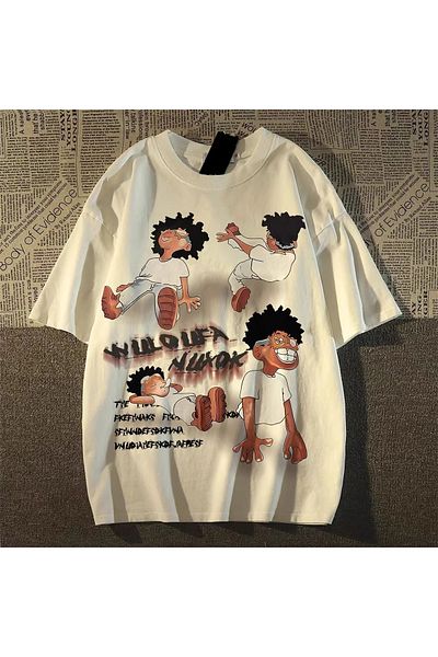 Gofeel Λευκό Tuledai Hip Hop εμπριμέ μπλουζάκι Oversize