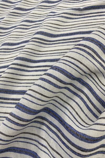 Yiğit Kumaş Keten Kumaş Mavi Siyah Ekru Çizgili