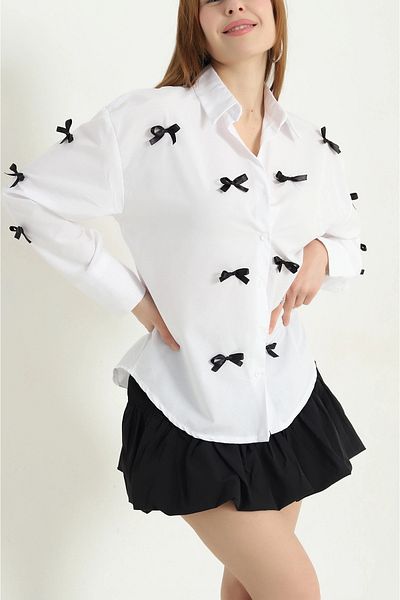 vuvutasarım New Season White Bow Detail Poplin Shirt