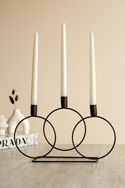 SANAT SEPET İŞLERİ "Mum Hediyeli" Siyah Yuvarlak 3'lü Paslanmaz Metal Dekorat...