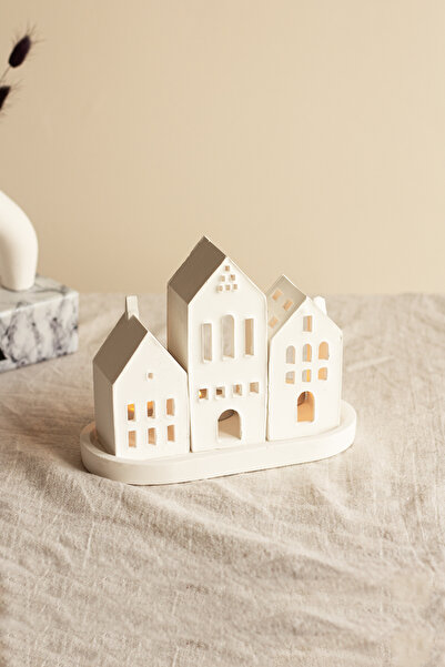 SANAT SEPET İŞLERİ "Tealight Hediyeli ve Stantlı" 3'lü Dekoratif Ev Mumluk