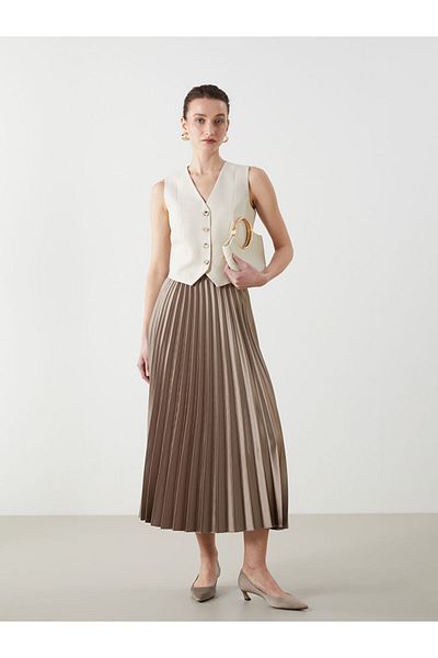 LC Waikiki Lcw Waist Elastic Satin Women's Pleated Skirt Fast Fashion