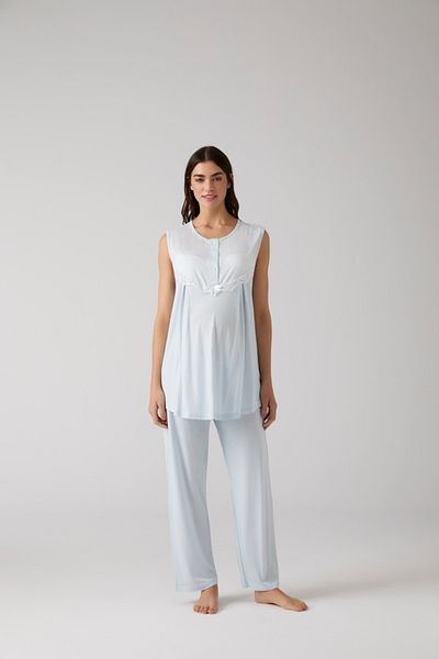 Lohussa Set de pijamale pentru femei, albastru, cu design special, din bumbac de vară, pentru maternitate