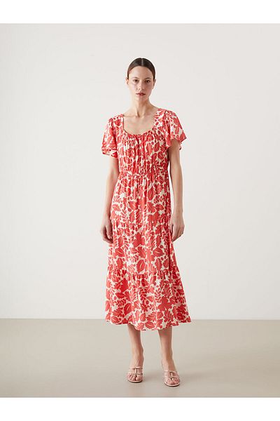LC Waikiki New Season Boat Neck Floral Women's Dress - S5Io49Z8