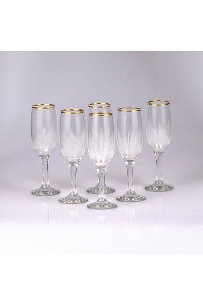 Paşabahçe 6-Person Gold Gilded Lava Feet, Water Glass and Goblet Presentation