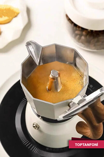 TOPTANFONİ Mokapot 6-cup Coffeehutt Bigg Coffee Italyan Filtre Kahve Makinesi - Alüminyum, Hafif Ve Dayanıklı