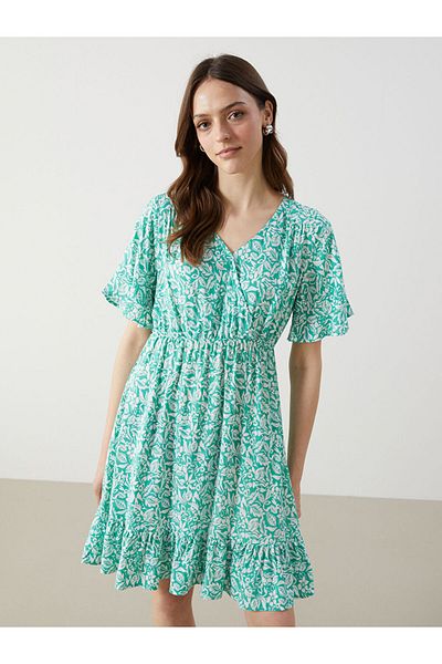 LC Waikiki Lcw Double Breasted Collar Floral Women's Dress Fast Fashion