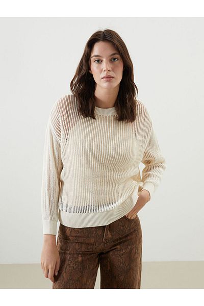 LC Waikiki Lcw Crew Neck Openwork Oversize Women's Knitwear Sweater Fast Fashion