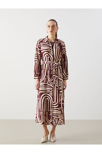 LC Waikiki Rochie cămașă de damă cu model burgundy