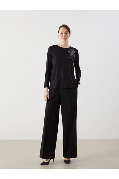 LC Waikiki Νέα σεζόν γυναικεία μπλούζα Crew Neck Rhinestone - S5IV99Z8