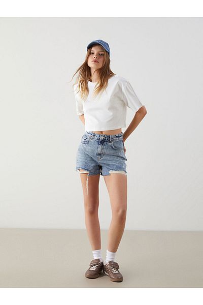 LC Waikiki Pantaloni scurti de jeans pentru femei XSIDE cu talie înaltă