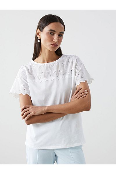 LC Waikiki Black Crew Neck Embroidered Women's Blouse