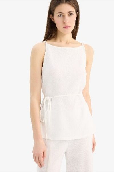 DeFacto Κανονική εφαρμογή Boat Neck Lace Up Μπλούζα Pique Tank E5778AX25SP