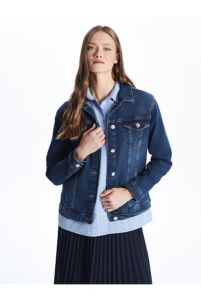 LC Waikiki Jachetă de jeans pentru femei cu guler de cămașă de sezon nou - S5FT92Z8
