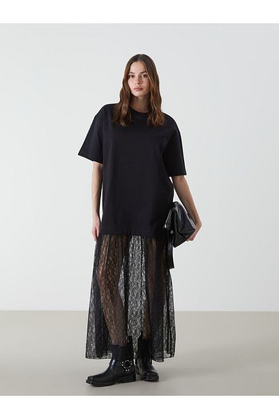 LC Waikiki Lcw Crew Neck Lace Detail Women's Dress Fast Fashion