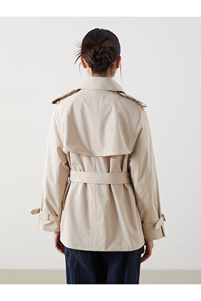 LC Waikiki Beige Jacket Collar Oversize Women's Trench Coat