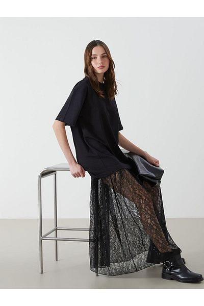LC Waikiki Lcw Crew Neck Lace Detail Women's Dress Fast Fashion