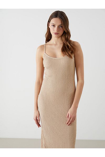 LC Waikiki Γυναικείο φόρεμα με υφή LCW Vision U-Neck