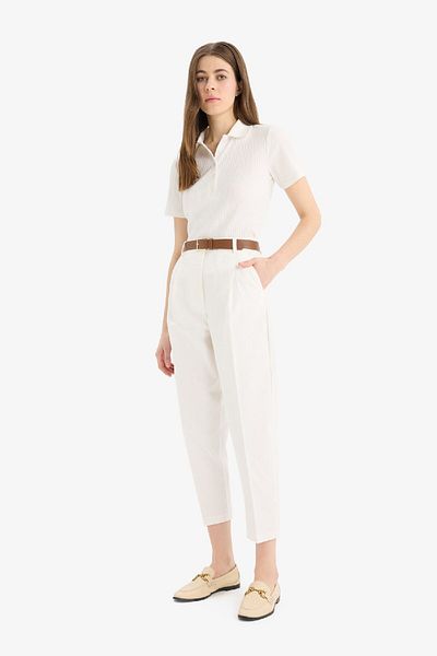 DeFacto Παντελόνι Carrot Fit Gabardine Υφασμάτινο Παντελόνι Ζώνη Ψηλόμεσο Κοντό πόδι D2732ax25sp