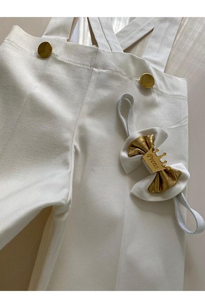 tubibebe Cream & Gold Salopet - Prince Bow Tie Set