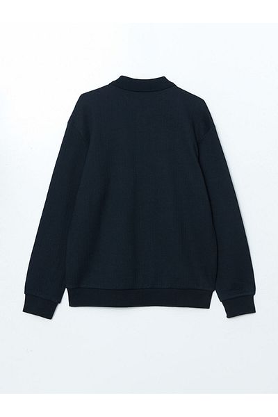 LC Waikiki LCW Vision Marineblaues Herren-Sweatshirt mit Polokragen