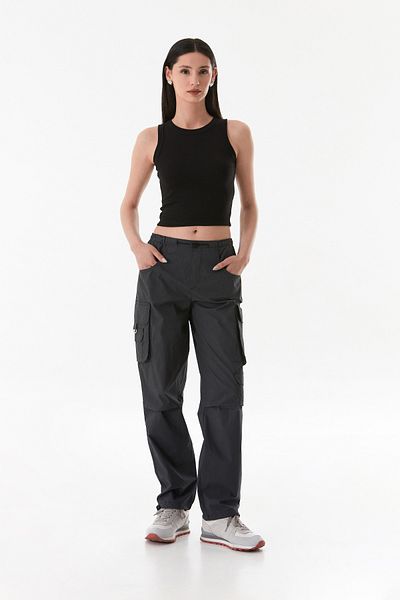 Fulla Moda Parachute Fabric Trousers with Belts and Leg Stoppers and Cargo Pockets