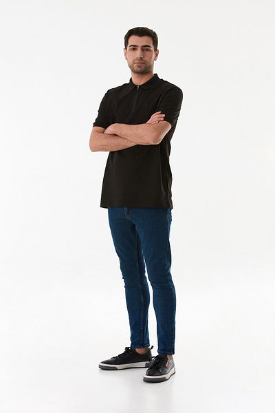 Fulla Moda Μπλουζάκι Oxford υφασμάτινο με μισό φερμουάρ Polo γιακά