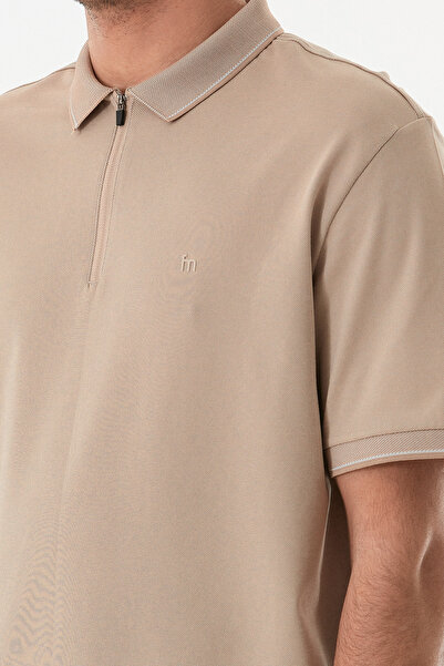 Fulla Moda Oxford Kumaş Yarım Fermuarlı Polo Yaka Tişört