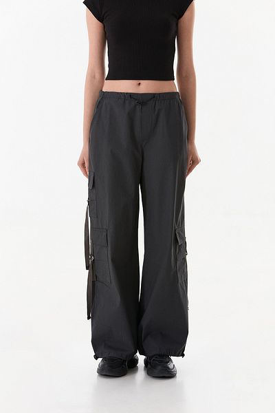 Fulla Moda Ελαστικό υφασμάτινο παντελόνι αλεξίπτωτο με ελαστική μέση και τσέπη φορτίου και πώμα