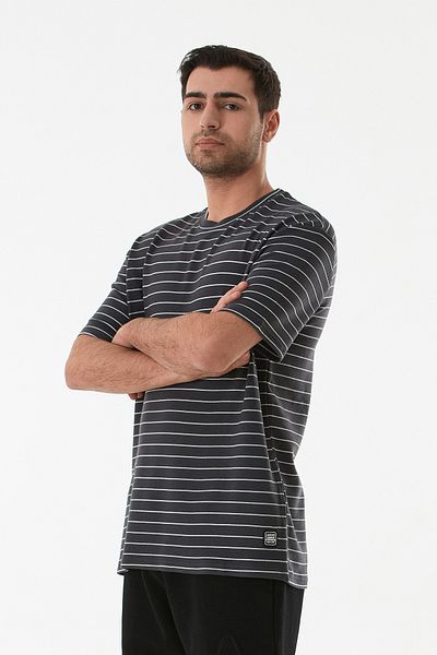 Fulla Moda Μπλουζάκι με ριγέ Jacquard Crew Neck