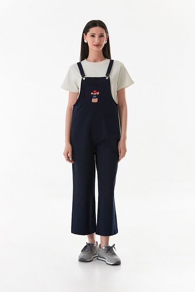 Fulla Moda Teddy Bear Embroidered Strappy Jumpsuit with Front Pocket