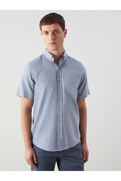 LC Waikiki New Season Regular Fit Short Sleeve Checkered Men's Textured Shirt - S5Ff96Z8