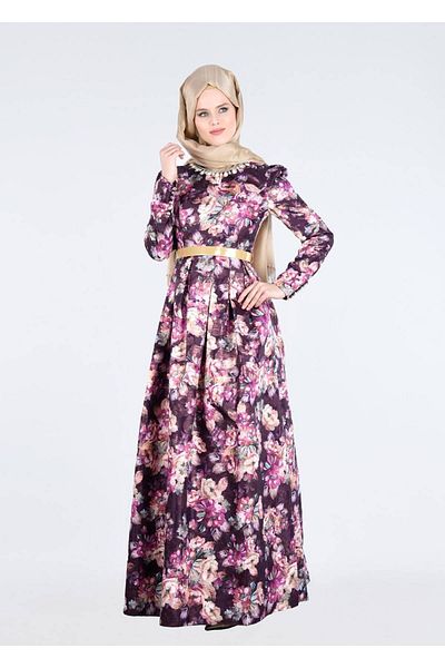 TRENDTESETTÜR Women's Plum T 5231-1 Jacquard Hijab 1350 Evening Dress