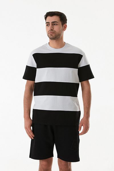 Fulla Moda Μπλουζάκι με ριγέ λαιμόκοψη Oversize