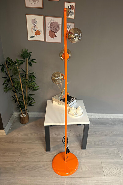 Bamyum Lambader Bal Rengi Cam Başlık Modern Dekoratif Metal Oturma Odası Zemin Lambası