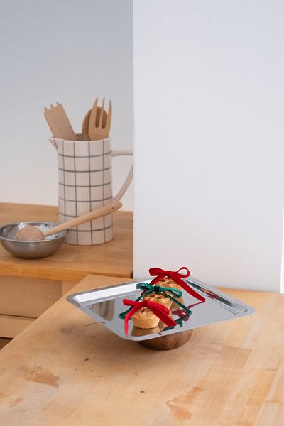 Beige & Stone Stylish 23 cm Square Steel Wooden Leg Snack, Dessert, Cheese Presentation Tray