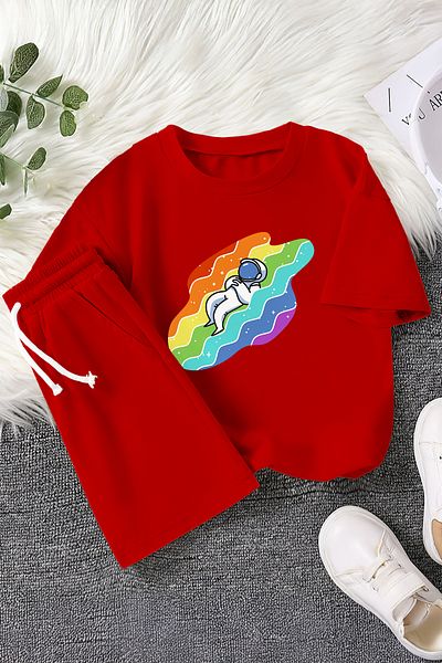 MYADA Premium Astronaut Sleeping in the Rainbow Printed 2-Piece Children's Set 22431