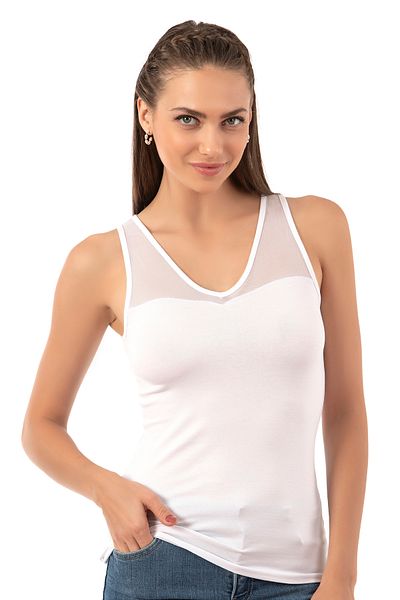 ÖZKAN underwear Özkan 26531 Women's Cotton Modal V-Neck Tulle Detailed Thick Strap Undershirt