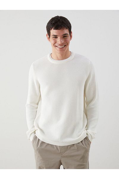 LC Waikiki Xside Ecru Crew Neck Men's Knitwear Sweater