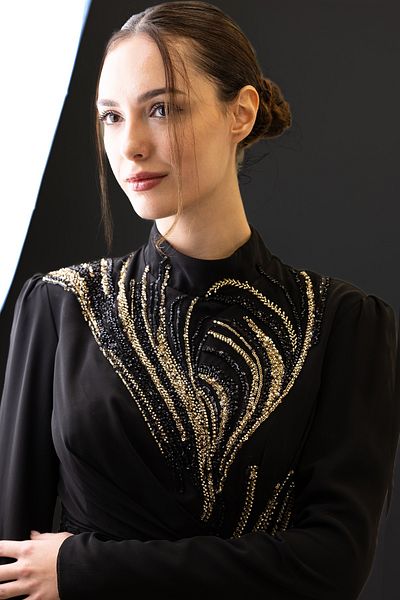 Surikka Marbling Jumpsuit with Applique Embroidery on the Front