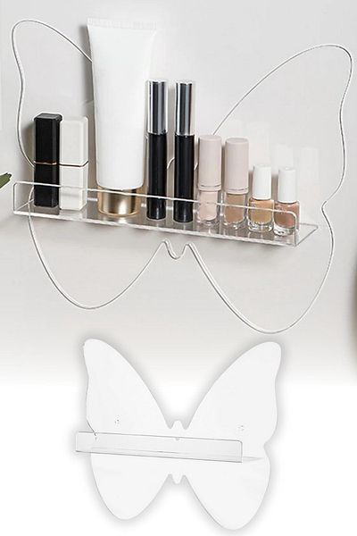 omilife Transparent Plexiglass Butterfly Wall Shelf Transparent Self Adhesive Screw Hanger Gift