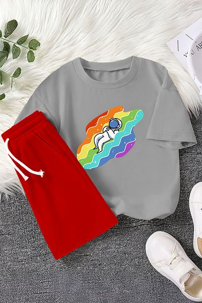 MYADA Premium Astronaut Sleeping in the Rainbow Printed 2-Piece Children's Set 22431
