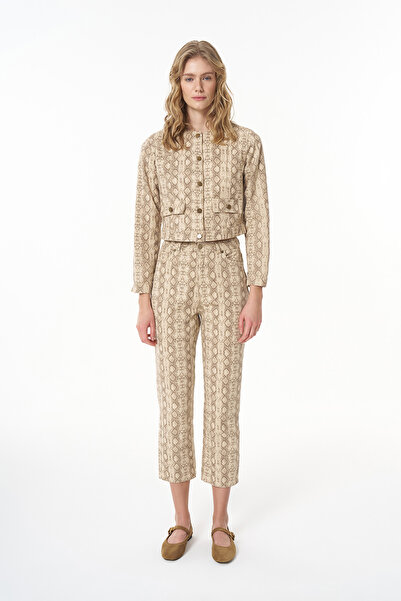 Quzu Μπουφάν με κουμπιά σε μπεζ χρώμα με μοτίβο φιδιού