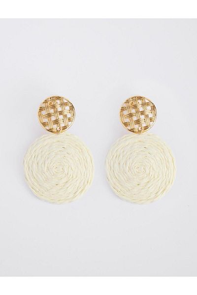 Jimmy Key Ecru Wicker Detailed Round Earrings