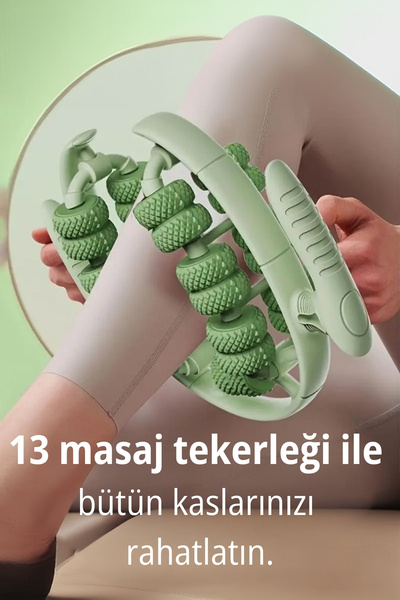 ALFAGİFT Sıkılaştırıcı Selülit Karşıtı Masaj Aleti- 13 Tekerlekli Kas Gevşetici Masaj Rulosu Yeşil