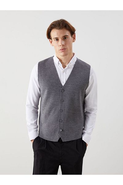 LC Waikiki Lcw Standard Mold V-Neck Men's Knitwear Vest Fast Fashion