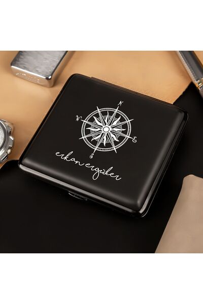 Hediyesepeti Pusula Tasarımlı Isme Özel Sigara Tabakası 9,5 Cm X 8 Cm