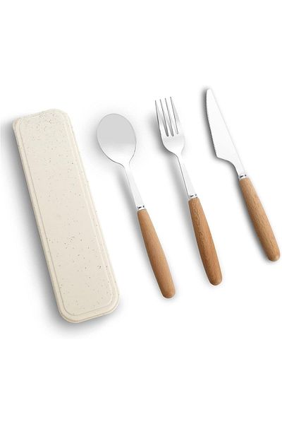 COOYA Travel Utensils with Case, 4pcs Portable Cutlery Set, Portable Silverware Set for Picnic and Office